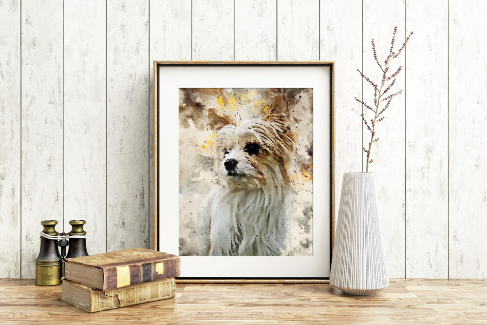 Grafisk portrett av en liten hund
